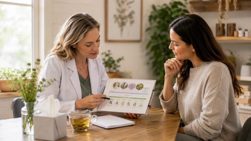 Doctor and patient discussing common allergens 
