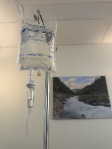 IV bag hanging in IV therapy