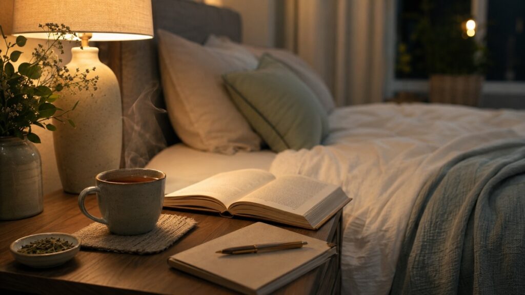 bed ready for sleep in dimly lit room