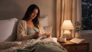 woman journaling before sleep