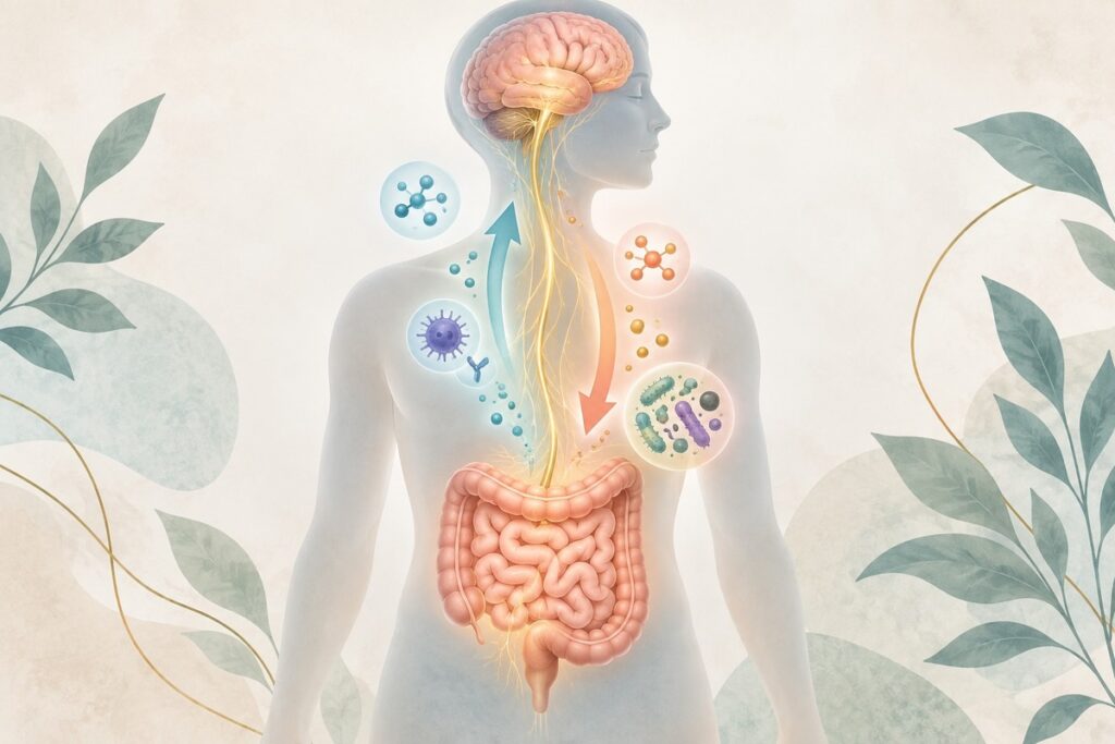 Sketch that demonstrates the mind gut connection and how the two communicate
