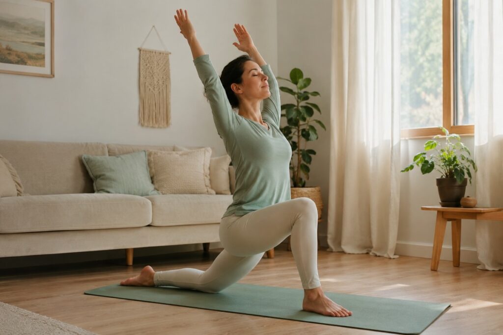 Woman doing yoga in her home
