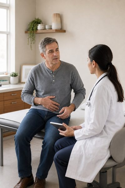 constipated man at doctor