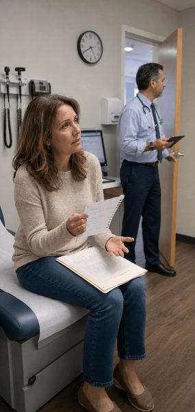 woman frustrated at doctor's office